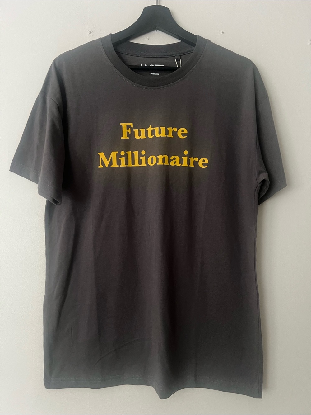 Jaqwin grey graphic T-shirt, men’s L, “future millionaire“ casual loungewear